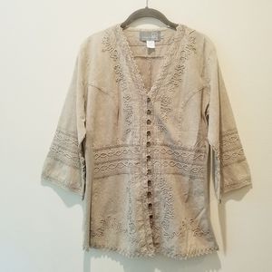 Inca Cottons Embroidered Button Down Blouse